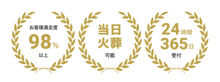 お客様満足度98%以上 当日火葬可能 24時間365日受付